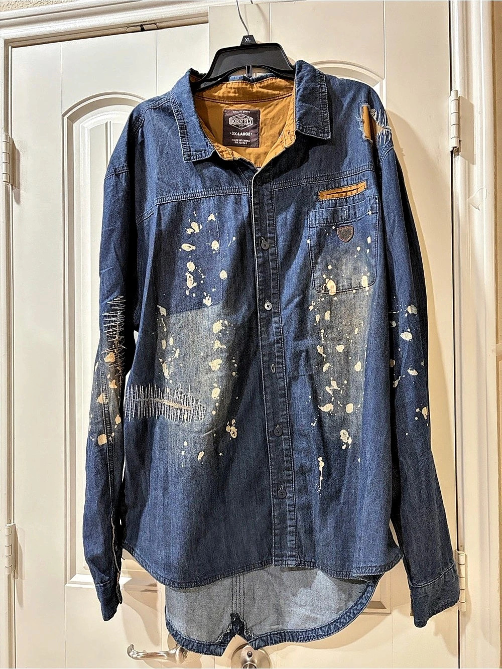Born Fly Paint Splatter Denim Shirt Size 3XL